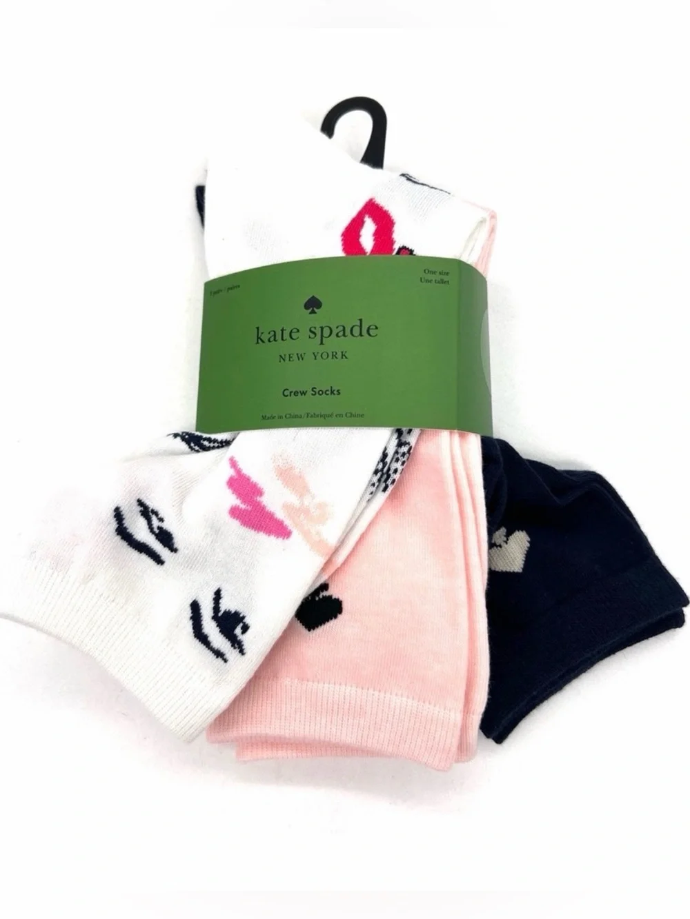 kate spade New York Pink, White & Navy Crew Socks
